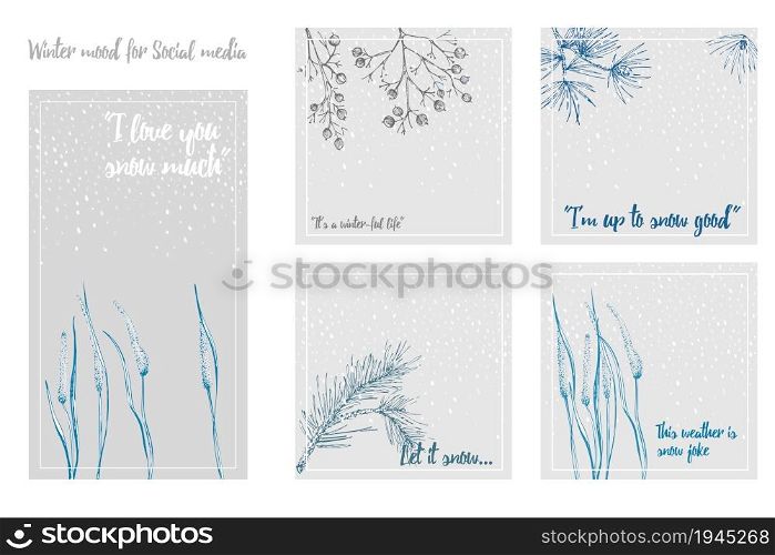 Hand-drawn sketch Christmas plants social media post with pine cones, berries, branches, leaves in engraving style. Vintage herbal border Xmas retro wedding graphic Hello, winter. Vector illustrations. Hand-drawn sketch Christmas plants social media post with pine cones, berries, branches, leaves in engraving style. Vintage herbal border Xmas retro decor Wedding graphic Hello, winter. Vector