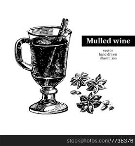 Hand drawn sketch cocktail mulled wine vintage isolated object. Vector illustration