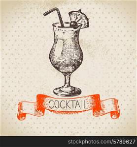 Hand drawn sketch cocktail vintage background. Vector illustration