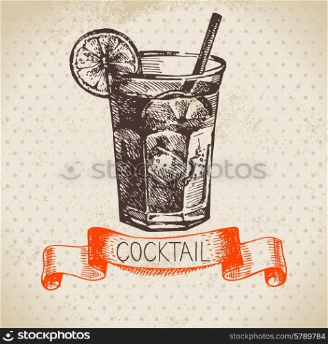 Hand drawn sketch cocktail vintage background. Vector illustration