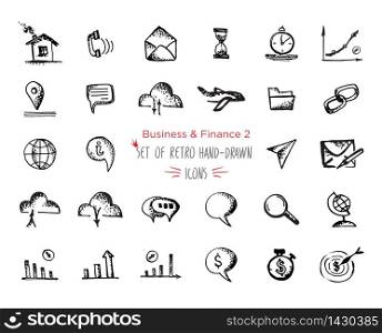 Hand-drawn sketch finance web icon set - economy, money, finance, payments. Vector illustrations Black on white background. Hand-drawn sketch finance web icon set - economy, money, , payments