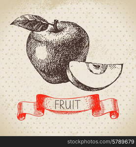 Hand drawn sketch fruit apple. Eco food background. Vector illustration