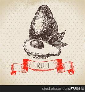 Hand drawn sketch fruit avocado. Eco food background. Vector illustration