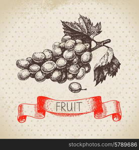 Hand drawn sketch fruit grape. Eco food background. Vector illustration