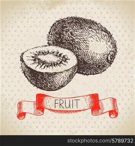 Hand drawn sketch fruit kiwi. Eco food background. Vector illustration