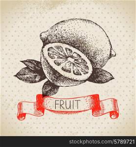 Hand drawn sketch fruit lemon. Eco food background. Vector illustration