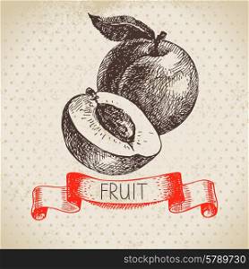 Hand drawn sketch fruit peach. Eco food background. Vector illustration