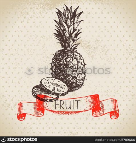 Hand drawn sketch fruit pineapple. Eco food background. Vector illustration