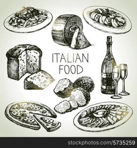 Hand drawn sketch Italian food set.Vector illustration