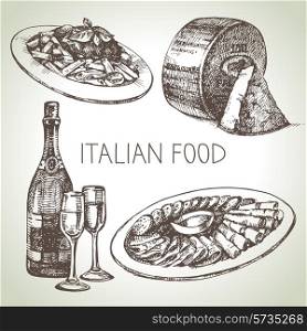 Hand drawn sketch Italian food set.Vector illustration