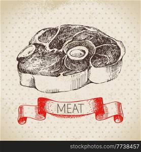 Hand drawn sketch meat product. Vector vintage beef illustration. Menu design