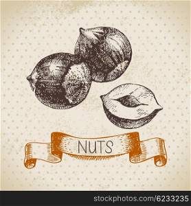 Hand drawn sketch nut vintage background. Vector illustration of eco food