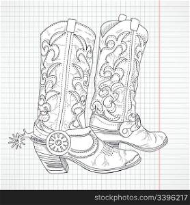 Hand drawn sketch of a cowboy boots