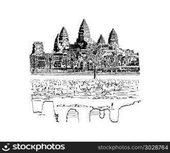 Hand drawn sketch of Angkor Wat Temple. Hand drawn sketch of Angkor Wat Temple, Cambodia. Vector Illustration