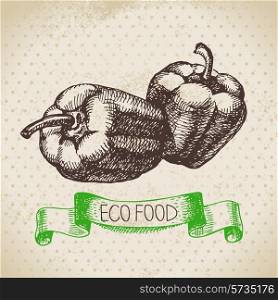 Hand drawn sketch peppers vegetable. Eco food background.Vector illustration