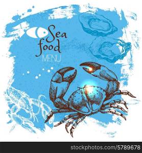 Hand drawn sketch seafood vector illustration. Sea poster background. Menu design
