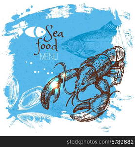 Hand drawn sketch seafood vector illustration. Sea poster background. Menu design