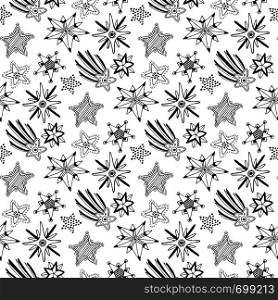 Hand drawn sketch stars seamless pattern. Childish background for textile or wrapping.. Hand drawn sketch stars seamless pattern. Childish background for textile or wrapping