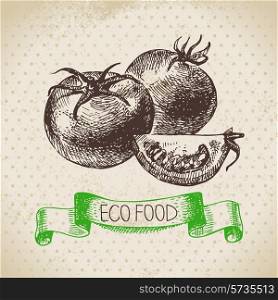 Hand drawn sketch tomato vegetable. Eco food background.Vector illustration
