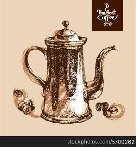 Hand drawn sketch vintage coffee background. Vector illustration. Menu design for cafe and restaurant