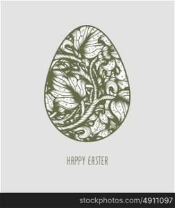 Hand Drawn Sketch Vintage Floral Vector Easter Egg