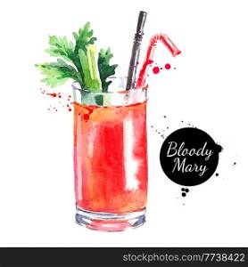 Hand drawn sketch watercolor cocktail Bloody Mary. Vector isolated food illustration