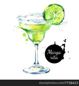 Hand drawn sketch watercolor cocktail Margarita. Vector isolated food illustration