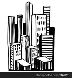 Hand drawn skyscrapers . Cityscape background.Vector sketch illustration.. Skyscrapers .Vector illustration.