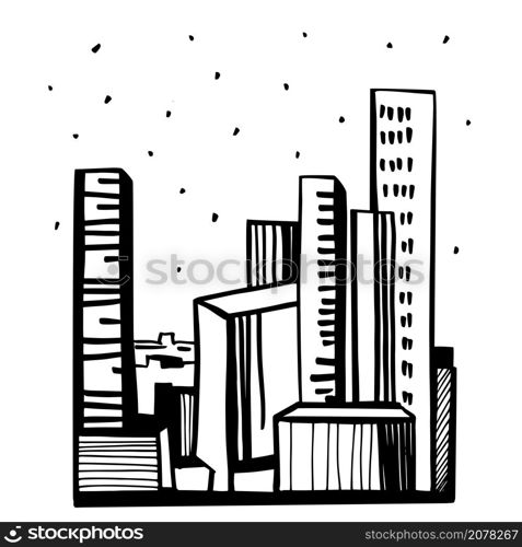 Hand drawn skyscrapers . Cityscape background.Vector sketch illustration.. Skyscrapers .Vector illustration.