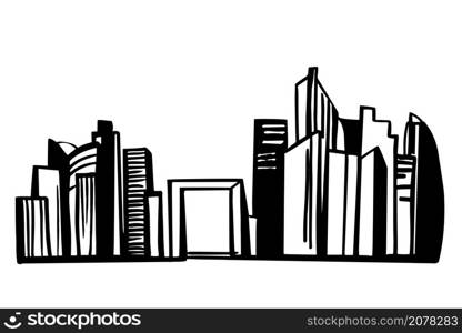 Hand drawn skyscrapers of Paris . Defense. Cityscape background.Vector sketch illustration.. Hand drawn skyscrapers of Paris .