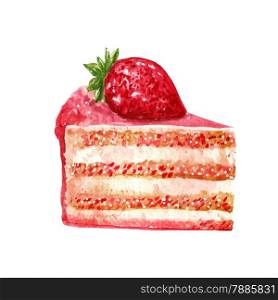 Hand drawn slice of cake, watercolor style isolated on white background