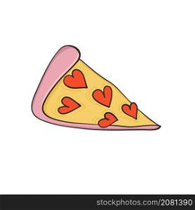 hand drawn slice of pizza with heart for love card design