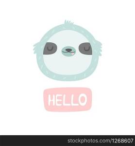 Hand drawn smiling sloth. Vector character. Baby print, textile, book, baby shower template card. Hand drawn smiling sloth. Vector character.