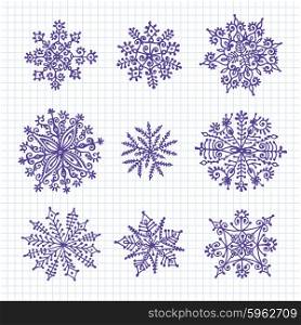 Hand drawn snowflakes. Design elements. Vector isolated set.. Hand drawn snowflakes.