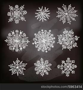 Hand drawn snowflakes. Design elements. Vector isolated set.. Hand drawn snowflakes.