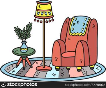 Hand Drawn sofa and l&interior room illustration isolated on background