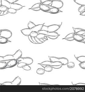 Hand drawn soybean plant on a white background. Vector seamless pattern.. Vector seamless pattern with soybean plant.