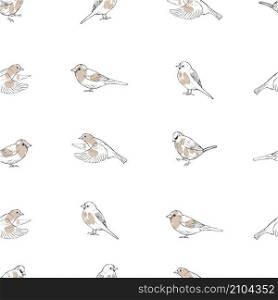Hand drawn sparrows. Vector seamless pattern