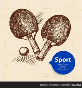 Hand drawn sport object. Sketch ping pong. Vector illustration