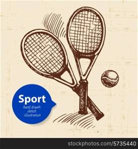 Hand drawn sport object. Sketch tennis racquets. Vector illustration
