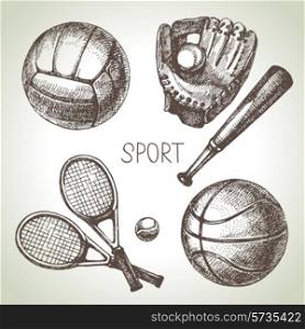 Hand drawn sports set. Sketch sport balls. Vector illustration