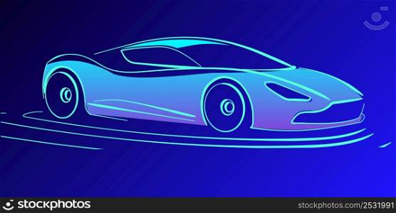 Hand-drawn sports style car with glowing neon effect