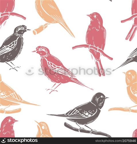 Hand drawn spring birds. Vector seamless pattern. Spring birds. Vector pattern