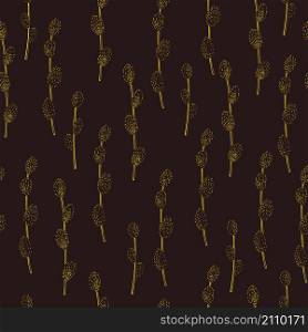 Hand drawn spring branch with buds. Verba. Vector seamless pattern.