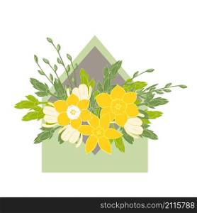 Hand drawn spring flowers in an envelope. Vector illustration.