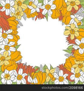 Hand drawn spring flowers. Vector background. Sketch illustration.. Vector background with spring flowers.