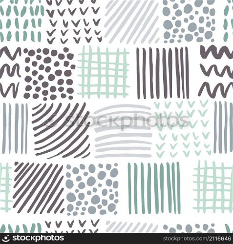 Hand drawn squares. Vector seamless pattern