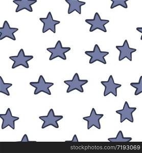 Hand drawn stars seamless pattern on white background. Chaotic elements. Design for fabric, textile print, wrapping paper, childish textiles. Doodle vector illustration.. Hand drawn stars seamless pattern on white background. Chaotic elements.