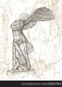 Hand drawn statue of Nike of Samothrace.