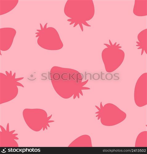 Hand drawn strawberries silhouette seamless pattern. Perfect for T-shirt, textile and prints. Doodle vector illustration for decor and design.